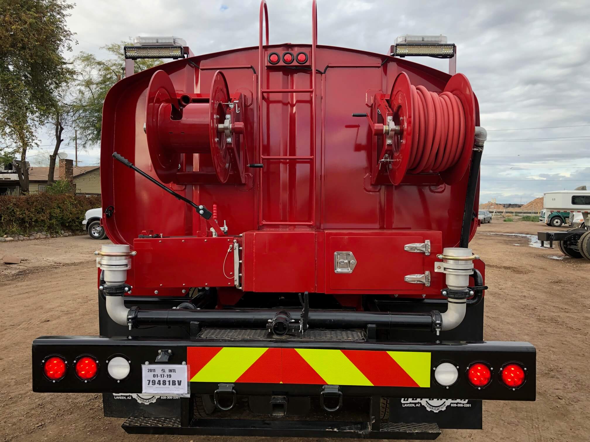 Back of Red Firefighter Water Truck